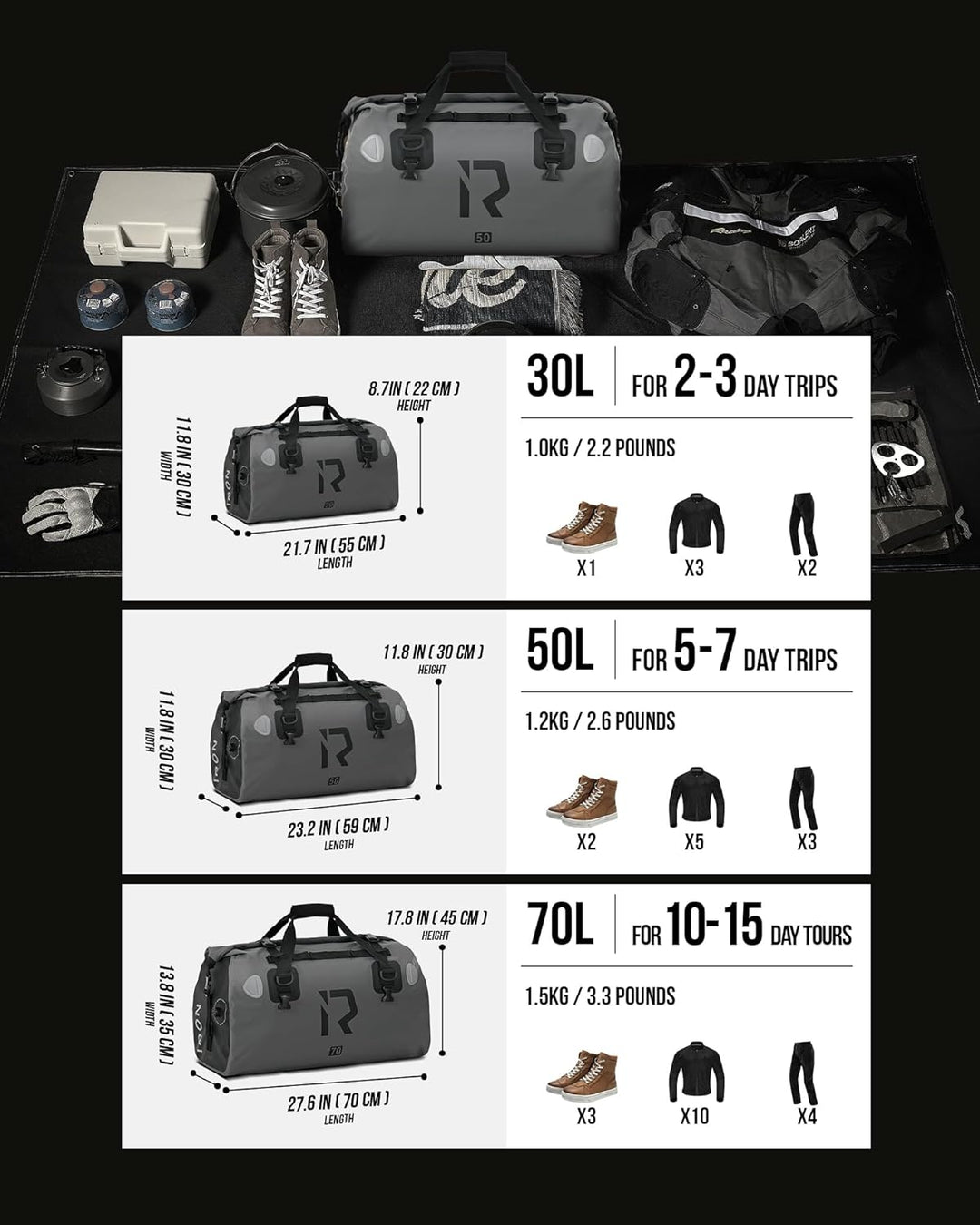 IRON JIA'S Motorradtasche Gepäckrolle wasserdichte Motorrad Hecktasche Satteltasche Reisetasche mit