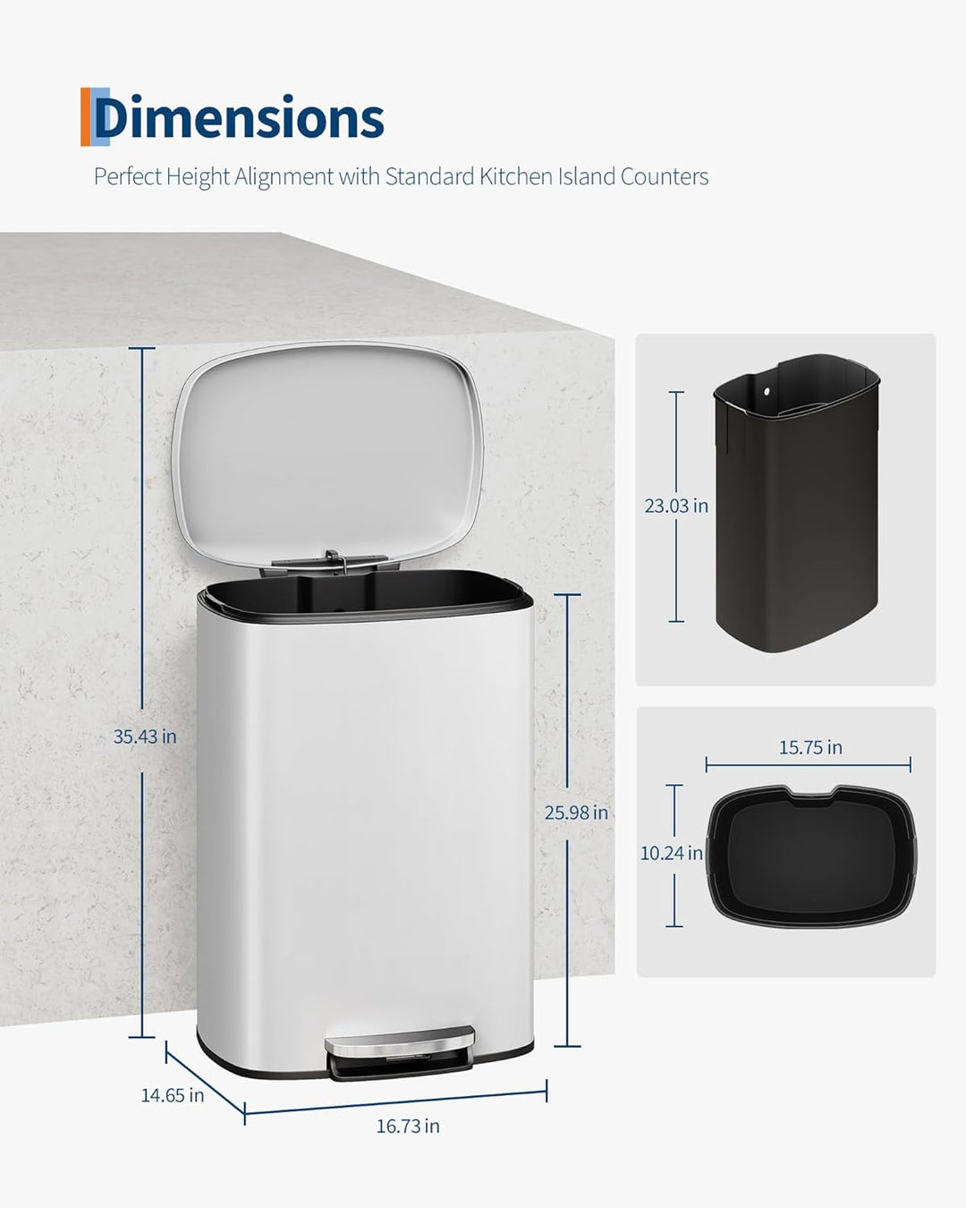 GarveeHome 50 L Metall mülleimer mit Deckel, grosser Mülleimer für die Küche, rostfreier Tretmülleim