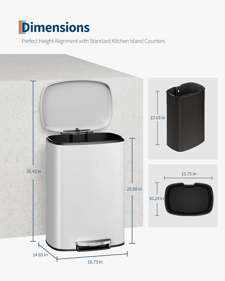 GarveeHome 50 L Metall mülleimer mit Deckel, grosser Mülleimer für die Küche, rostfreier Tretmülleim