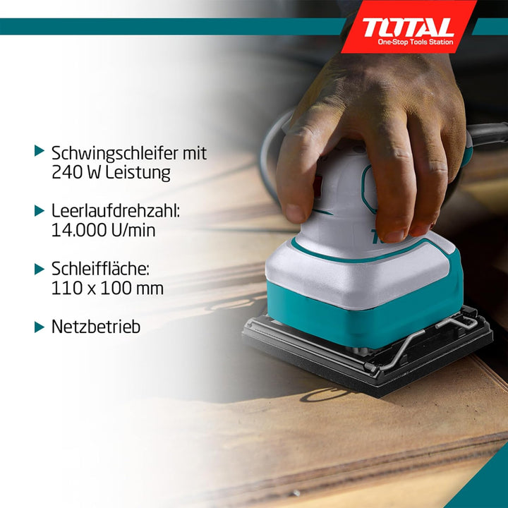 TOTAL - Kabelgebundener Handflächenschleifer | Inklusive 5 Schleifpapierblätter | Perfekt für grosse