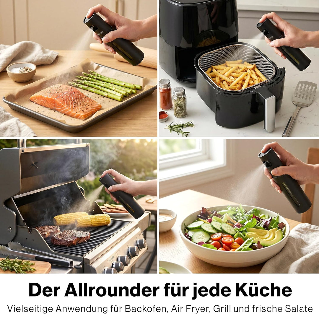 EDELHAUS Edelstahl Ölsprüher - Hochwertige Öl-Sprühflasche aus Edelstahl & Glas, für gesundes Kochen