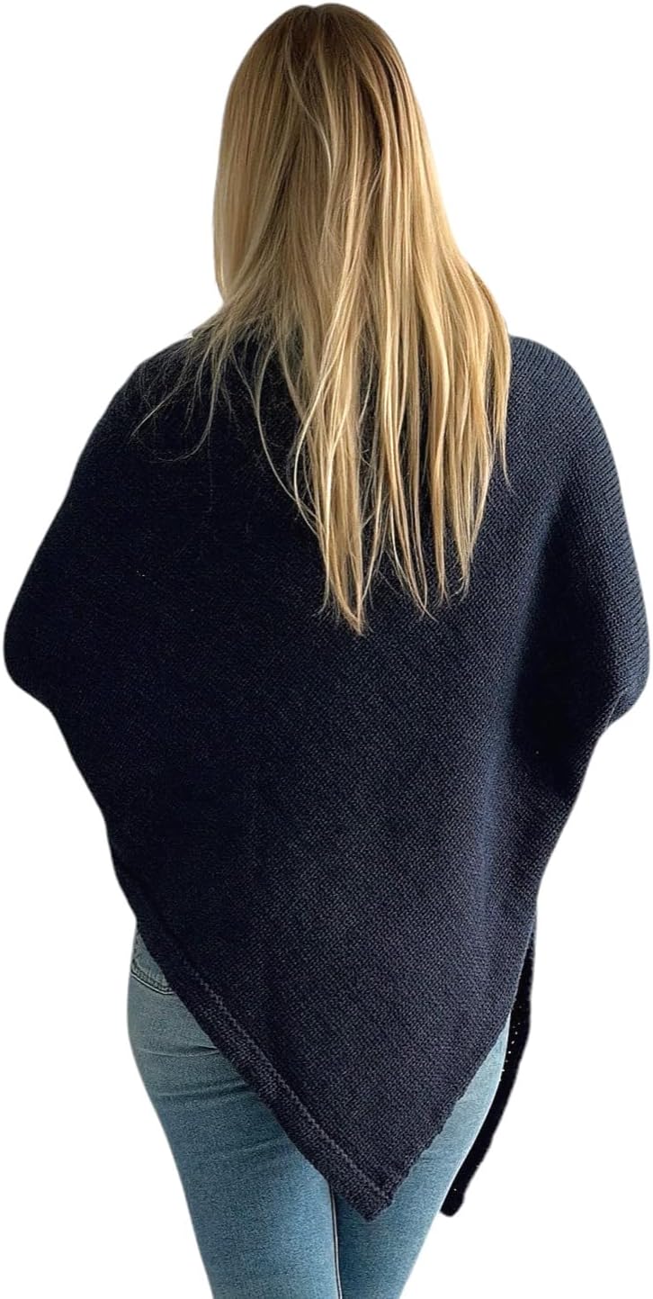 Mississhop Poncho Strick Sweatshirt Pullover Umhang Überwurf Einheitsgrösse Nachtblau, Einheitsgröss