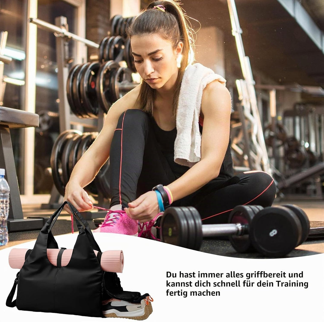 30L Grosse Schwarze Yogatasche: Wasserdicht Tragetasche Yogatasche, Sporttasche Damen, Sporttasche R