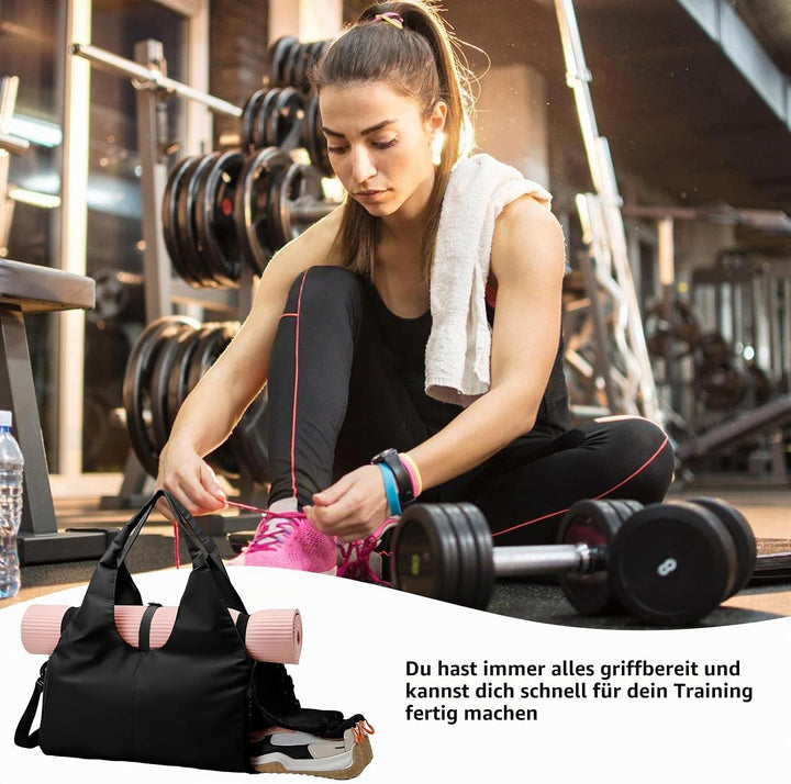 30L Grosse Schwarze Yogatasche: Wasserdicht Tragetasche Yogatasche, Sporttasche Damen, Sporttasche R