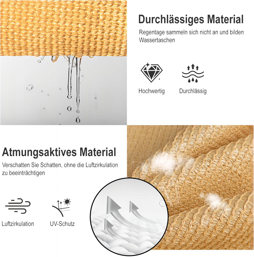 HENG FENG Sonnensegel Rechteckig Quadratisch 4x4m HDPE Sonnenschutz Windschutz Atmungsaktiv mit UV S