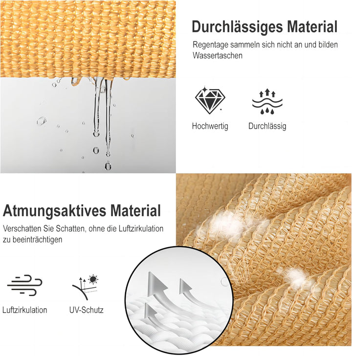 HENG FENG Sonnensegel Rechteckig Quadratisch 4x4m HDPE Sonnenschutz Windschutz Atmungsaktiv mit UV S