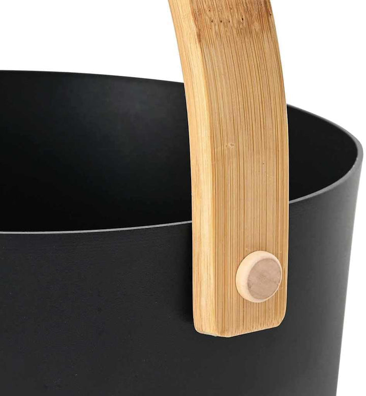 Sauna Zubehör Set 2-teilig Schwarz aus Aluminium und Kiefernholz mit 7L Eimer und Schöpflöffel für I