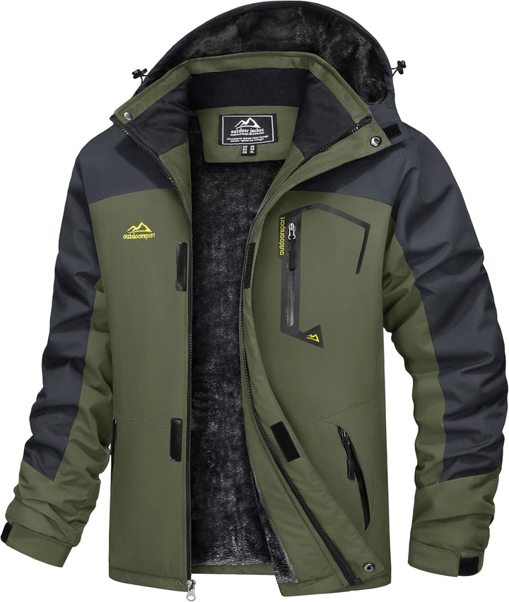 TACVASEN Herren Winter Wasserdichte Winddichte Winterjacke Warme Fleece-Futter Ski Regenmantel mit K