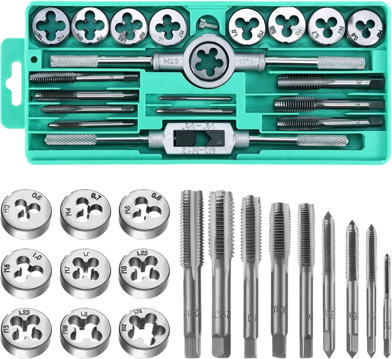 HSEAMALL Gewindeschneidsatz, 20-teilig, M3-M12 Gewindebohrer und Schneideisen 20 pcs Silver, 20 pcs