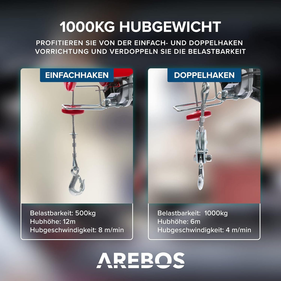 Arebos Elektrische Seilwinde | Seilzug | Seilhebezug | Motorwinde | Flaschenzug | Hebezug| Elektrisc