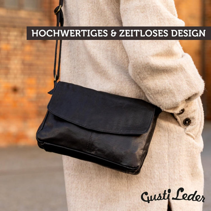 Gusti Handtasche Leder - Maisie Damen Handtasche Schultertasche Umhängetasche Ledertasche klein Schw