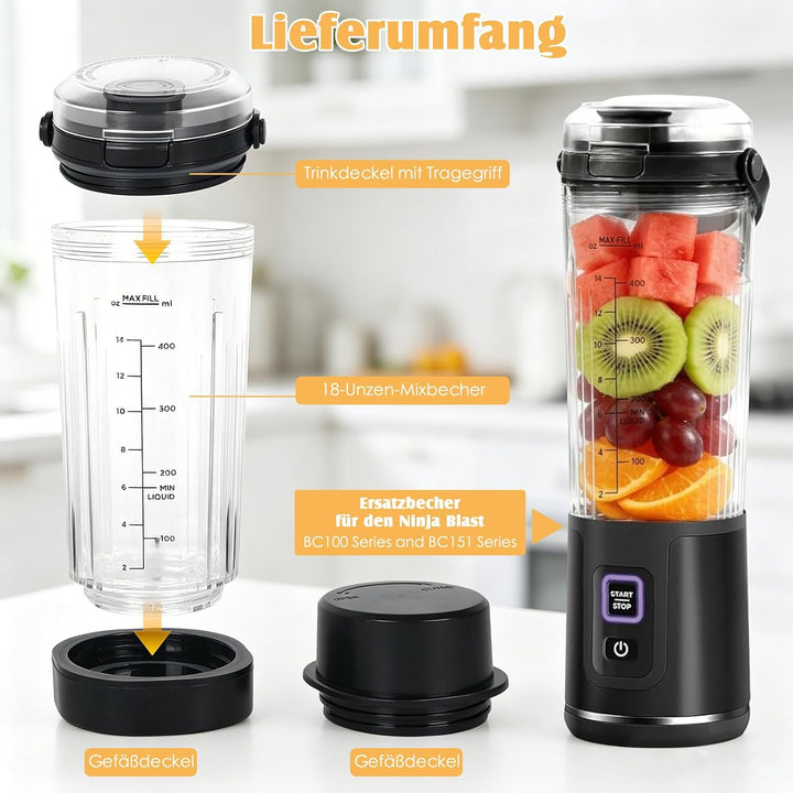 Ersatzbecher für Ninja Blast Mixer BC151 &amp; BC100 Serie, Mixgefäss Mixbecher, Austauschdeckel mit Tra
