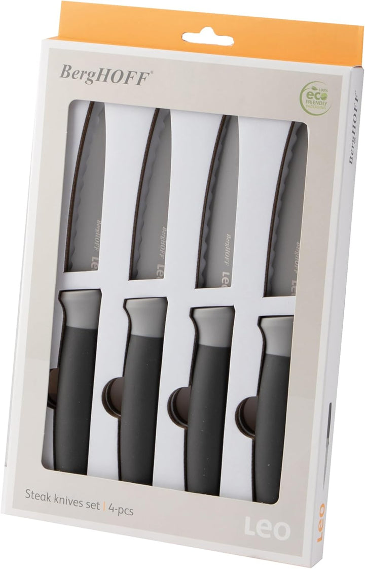 BergHoff Steak Messer 4-teilig (Barbecue-Messer, Fleischmesser, Soft Touch Griff, Besteck-Set, Pizza