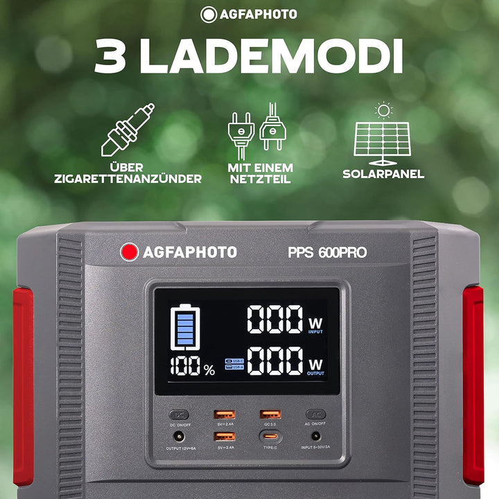 AgfaPhoto Powerstation PPS 600 Pro 644 Wh Power Bank Outdoor 650 Watt (1kW Spitze) Stromspeicher mit