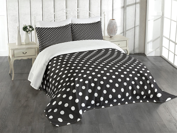 ABAKUHAUS Schwarz und weiss Tagesdecke Set, traditionelle Punkte, Set mit Kissenbezügen Waschbar, fü