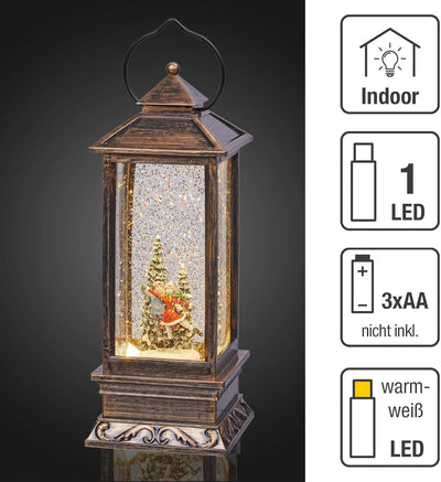 Hellum LED Laterne, Schneekugel Weihnachten mit Motiv Eislaufpaar, 10x26cm leuchtende Weihnachtslate