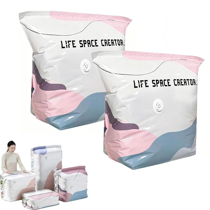 2 Pack No‑Pump Vacuum Storage Bags, Vakuumbeutel ohne Pumpe, Vakuum-Aufbewahrungsbeutel, platzsparen
