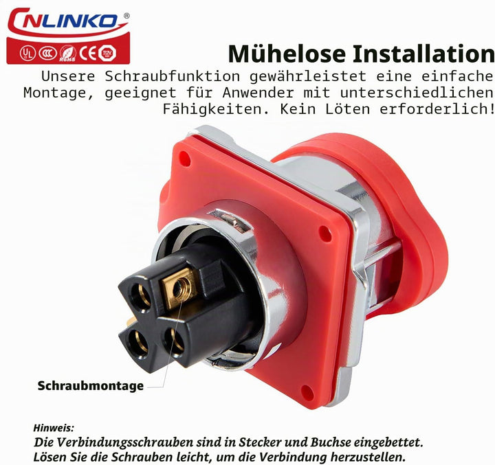 CNLINKO LP-24 3-Pin Industrieller Wasserdichter Steckverbinder - Sichere Schraubdesign Rundsteckverb