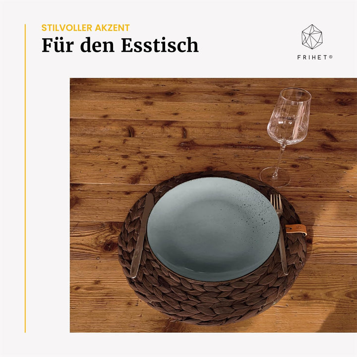 FRIHET® Tischset Oslo Set Rund Wasserhyazinthe Natur - (4, 33cm braun) 4 33cm braun, 4 33cm braun