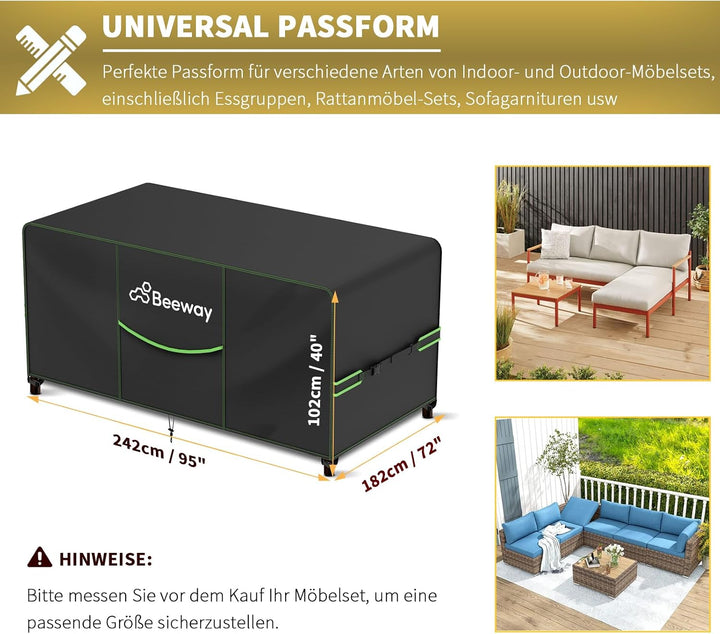 BEEWAY Gartenmöbel Abdeckung Wasserdicht V2.0 242x182x102cm, Schutzhülle Abdeckplane für Gartentisch