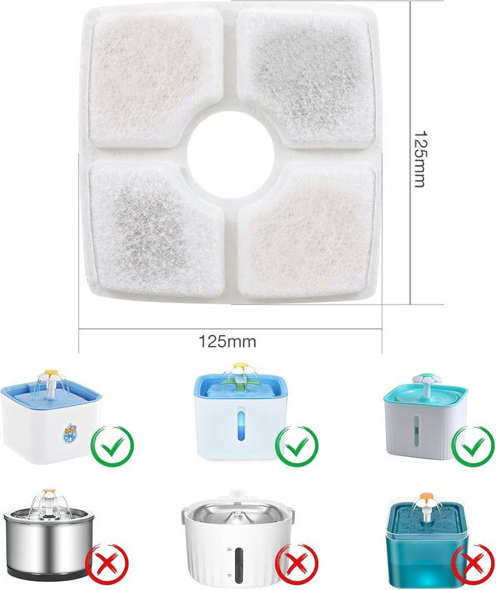 Katzenbrunnen Filter Set, 8 Stück Katzenbrunnen Filter mit 4 Stück Schwammfilter für Katzenbrunnen,