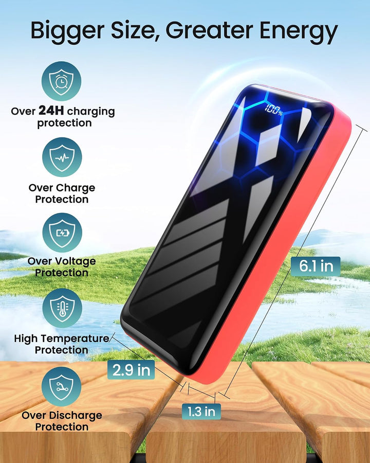 Power Bank 27000mAh 22.5W Powerbank PD20W USB C Externe Handyakkus Rot-2, Rot-2
