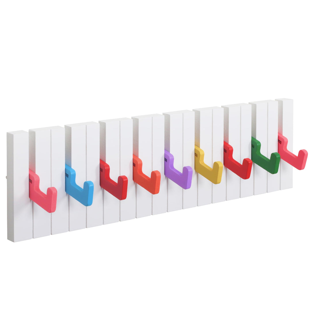 RICOO Garderobenhaken Wandhaken WM1885-L, Kindergarderobe Hakenleiste Klavier Design, Bunte Holz-Gar