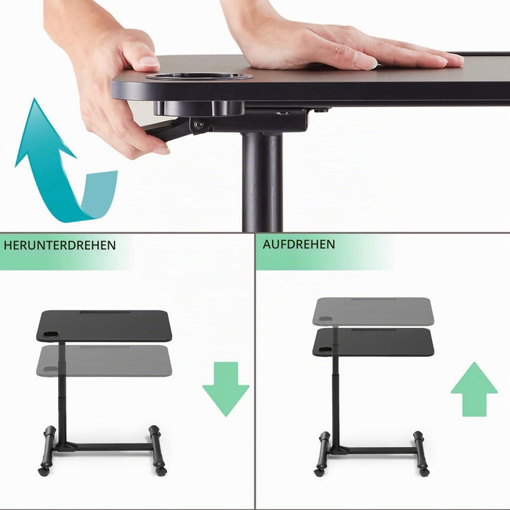 ETHU Überbetttisch mit Rädern, Rolltabletttisch, Krankenhausbetttisch, Verstellbarer Laptoptisch am