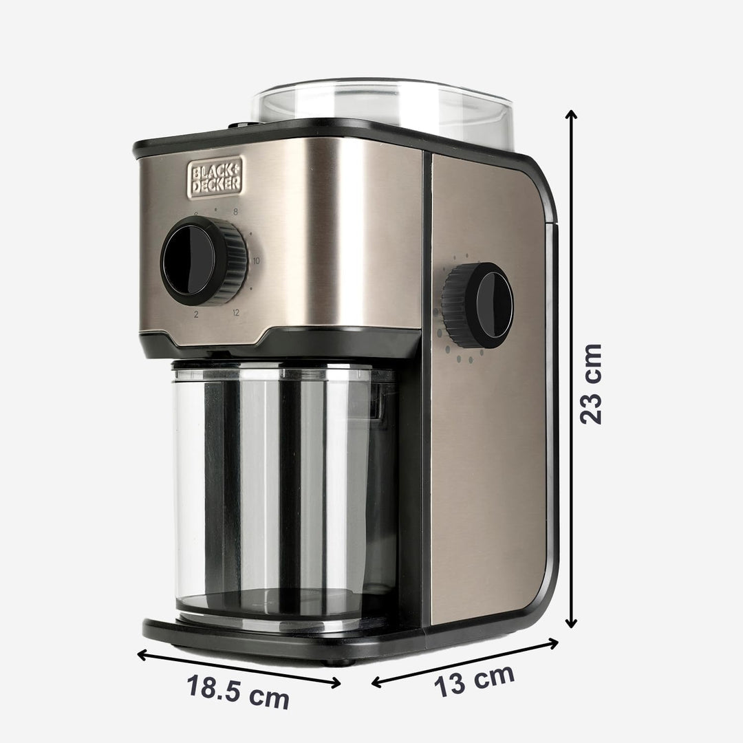 Black+Decker - Kaffeemühle BXCG151E | 150W Leistung | 14 Mahlgrade | 200g Behälter | Edelstahl-Anti-
