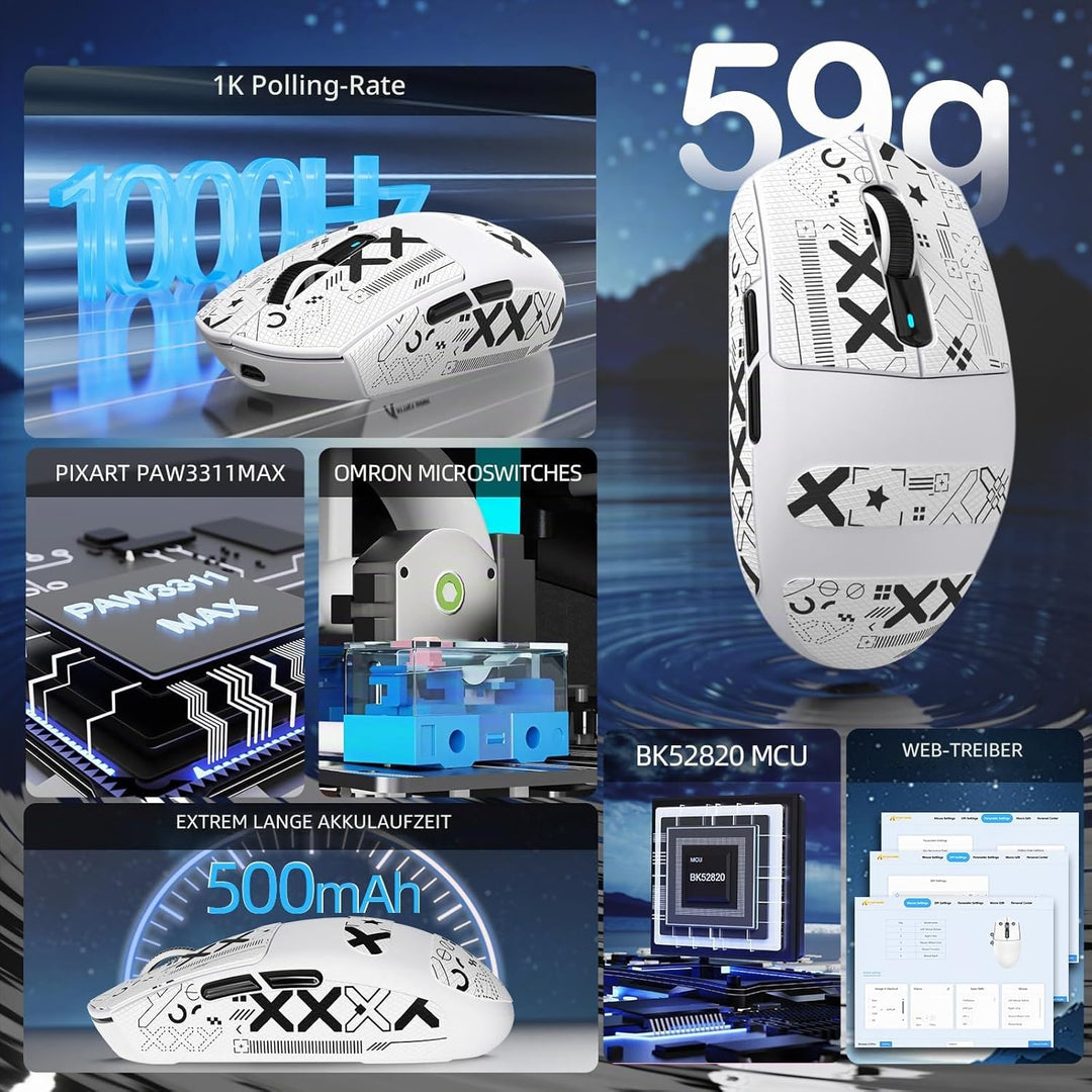 ATTACK SHARK G3PRO Kabellose Gaming-Maus mit Magnetischer Ladestation, PixArt PAW3311-Sensor, Bis zu