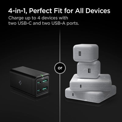 USB C Ladegerät, Spigen 65W GaN Fast 4-Port USB C Ladestation USB-C PD USB-A Fast Charging Hub für M