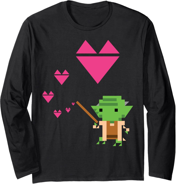 Star Wars Yoda Pixel Pink Hearts Valentine's Langarmshirt