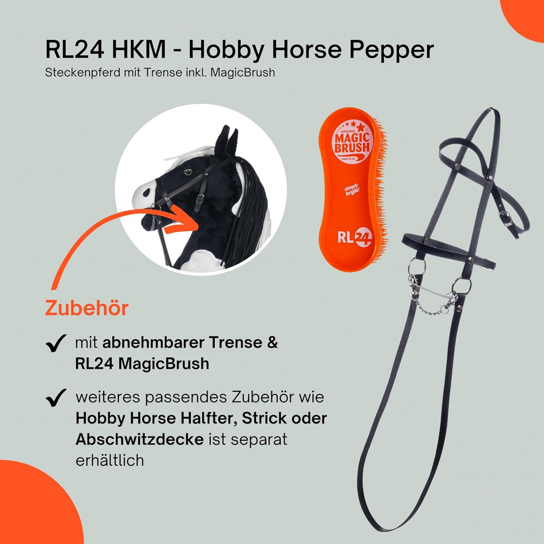RL24 HKM - Hobby Horse Pepper inkl MagicBrush | Steckenpferd mit Trense | Spielpferd aus Plüsch mit