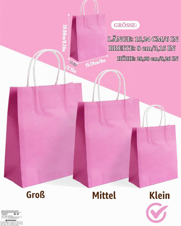 Gcardist 200 Stück 24 Farben Kleinei-Geschenktüten aus Papier mit Henkeln–8.3"×6"×3,15"(21x15x8cm)-T