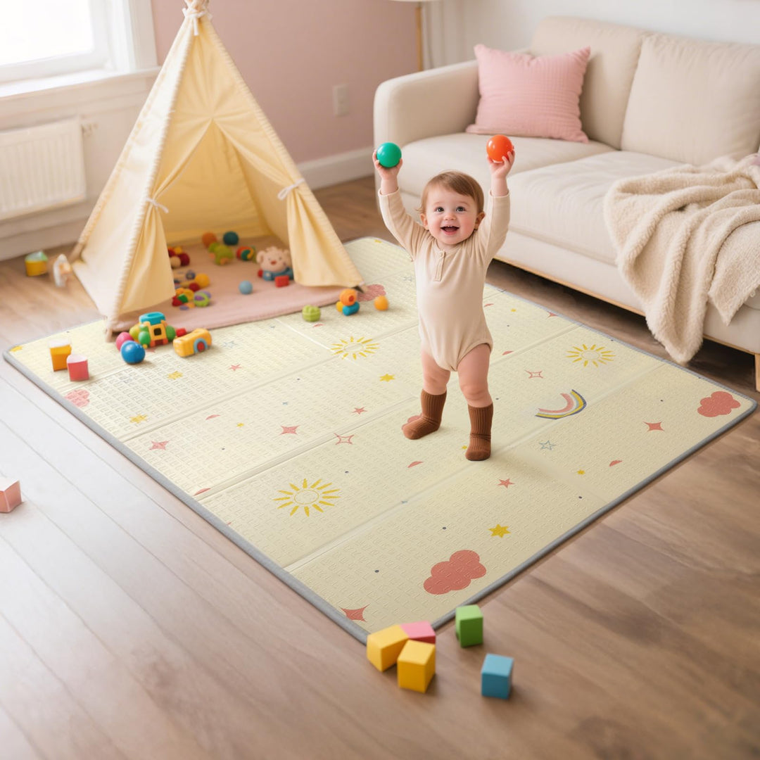 Mallify Krabbelmatte 120x120x1cm für Baby, Faltbar & Schadstofffrei, Beidseitig Verwendbare Spielmat