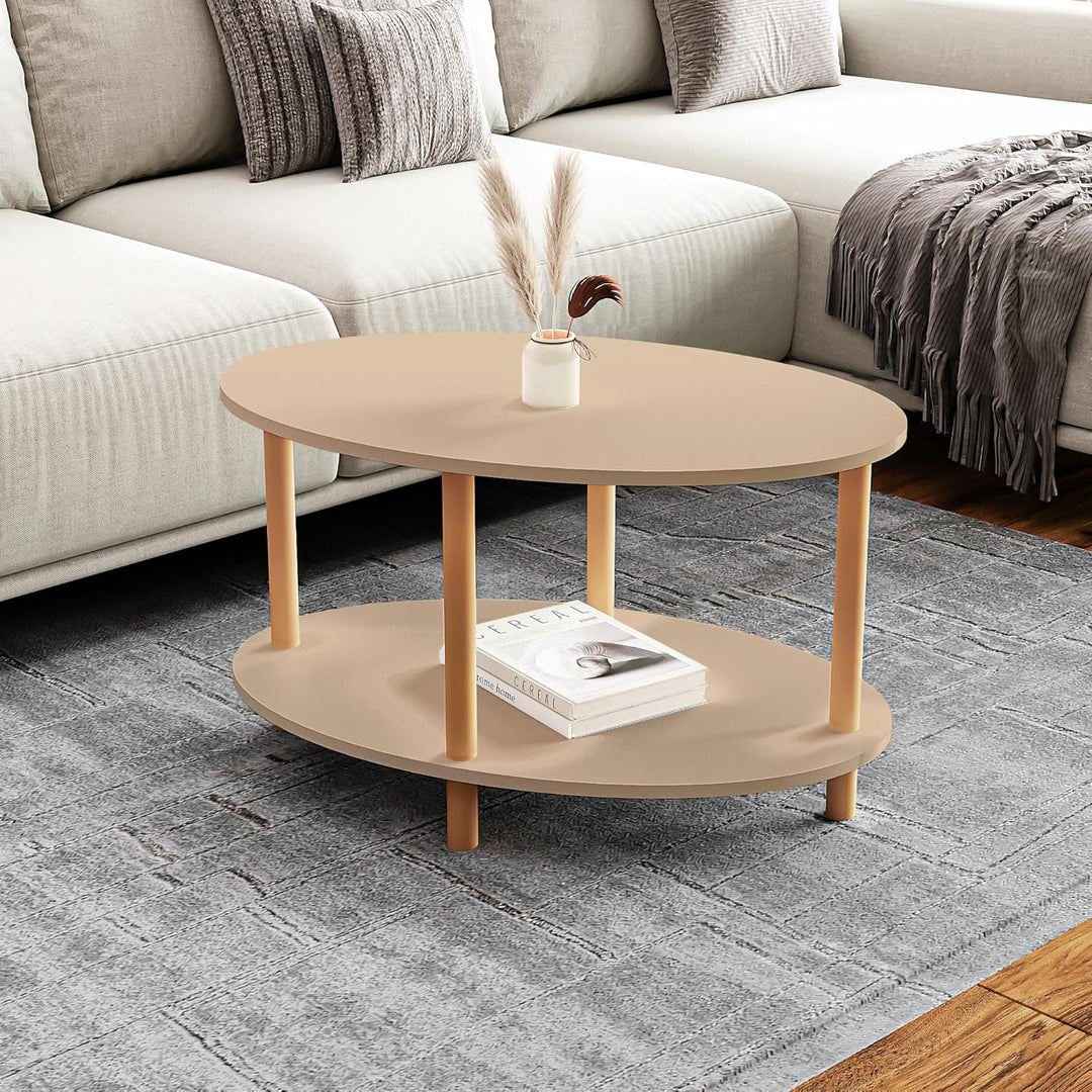 [en.casa] Couchtisch Højreby Sofatisch mit 1 Ablage oval Wohnzimmer 70 x 44 x 43 cm Beine aus Buchen