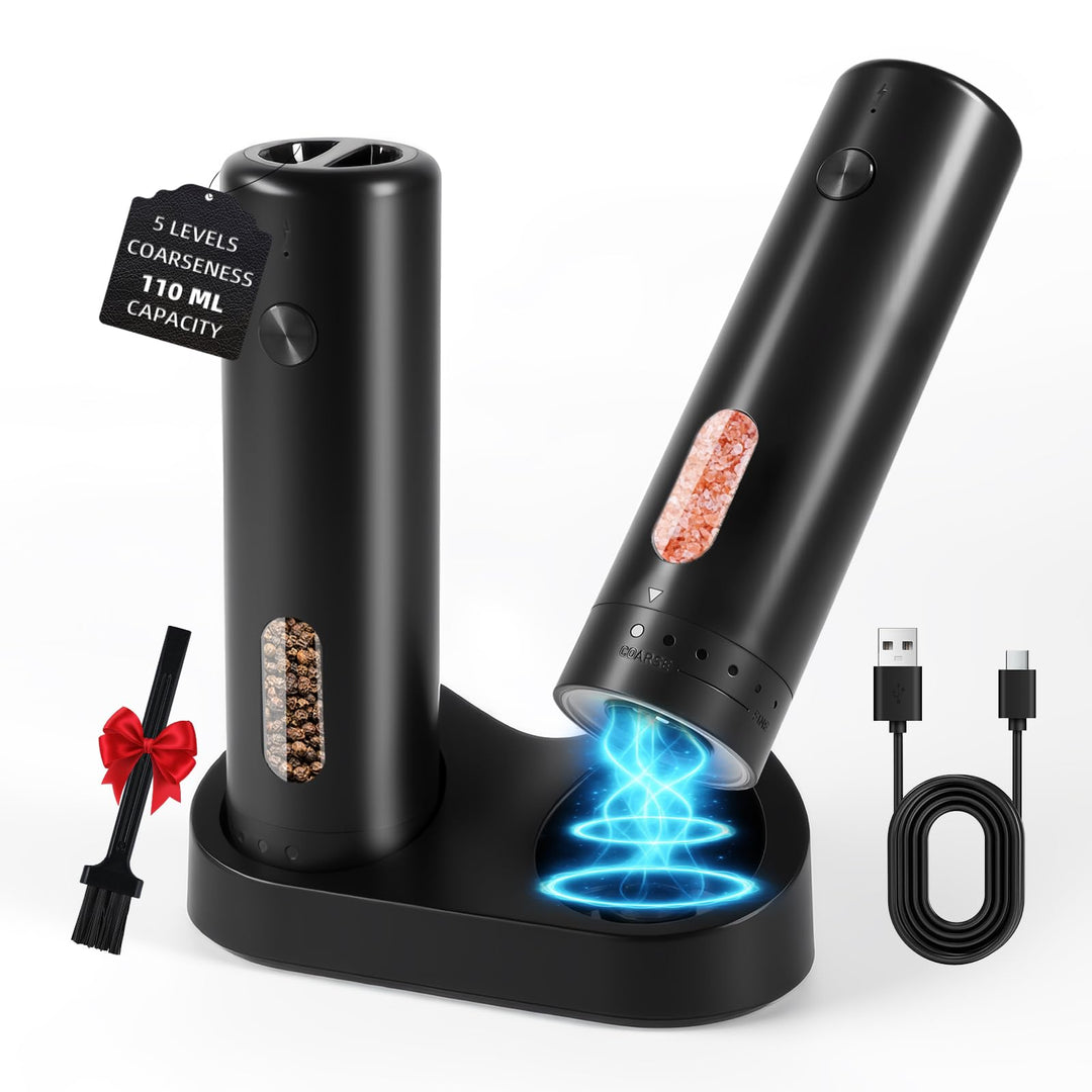 Salz und Pfeffermühle Elektrisch Set mit Ladestation, Pfeffermühle Elektrische, Wiederaufladbare Sal