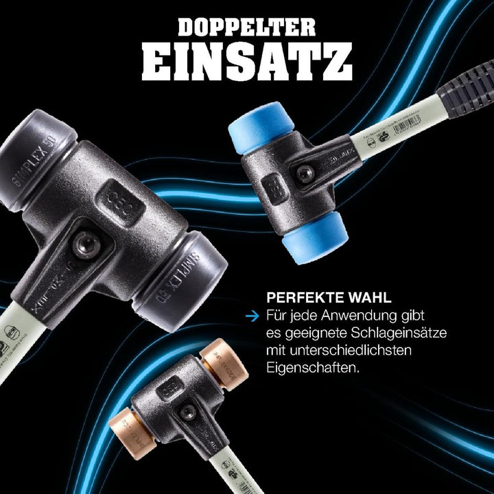 SIMPLEX-Schonhammer, Nylon; mit verstärktem Tempergussgehäuse und Fiberglasstiel | D=50 mm | 3708.05