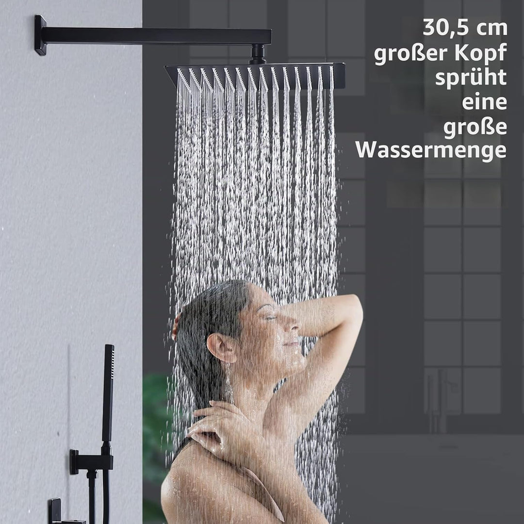 HOMELODY Schwarz Duschsystem mit Thermostat Unterputz Regendusche Duschsystem Eckig,Duscharmatur Dus