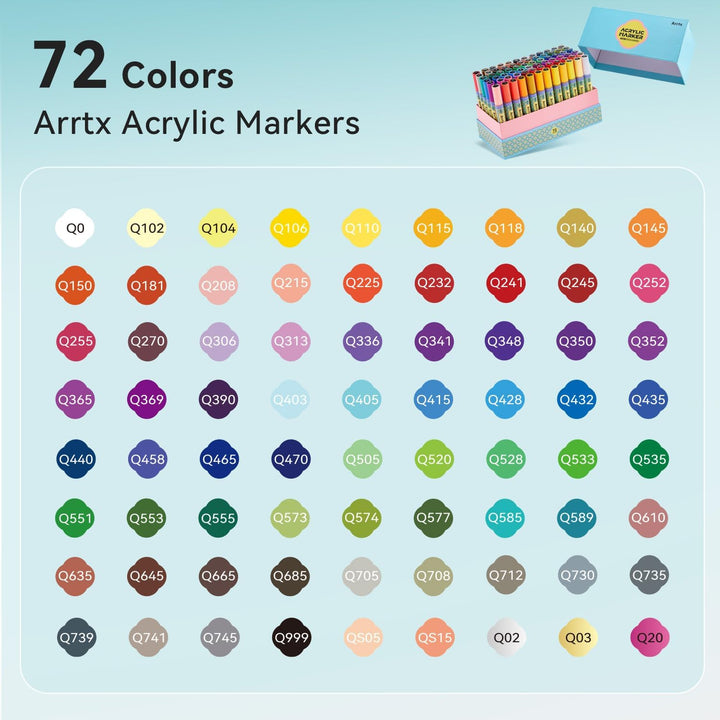 Arrtx Acrylstifte für Steine Bemalen, 72 Farben 3mm Mittlere Spitze Acrylstifte Marker, Acrylmarker