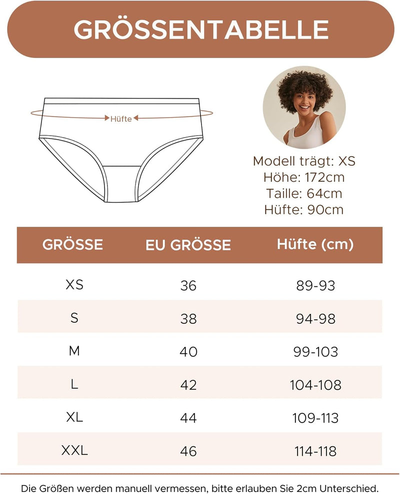 INNERSY Unterhosen Damen Baumwolle Atmungsaktive Hipster Unterwäsche Basic Bequem Panties 6er Pack S