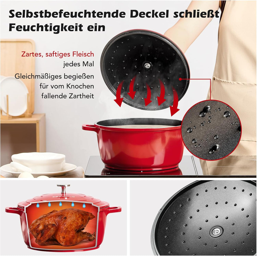 Bräter mit Deckel Schmortopf Induktion 28 cm Dutch Oven Stil, 6,3 L | Brot Backen, leichter als Guss