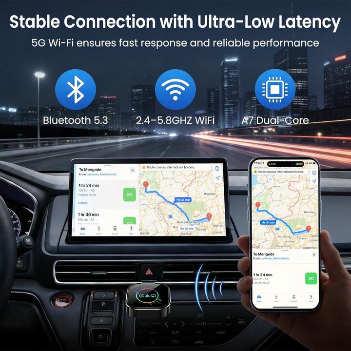 ELECROW Kabelloser CarPlay-Adapter für iPhone & Android – 3-in-1 Dualband-WiFi 2,4G/5G & Bluetooth 4