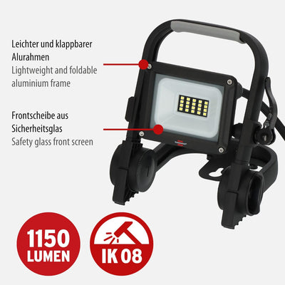 Brennenstuhl LED Baustrahler JARO 1060 M (10W, 1150lm, 6500K, IP65, 2m Kabel, LED Arbeitsstrahler mi