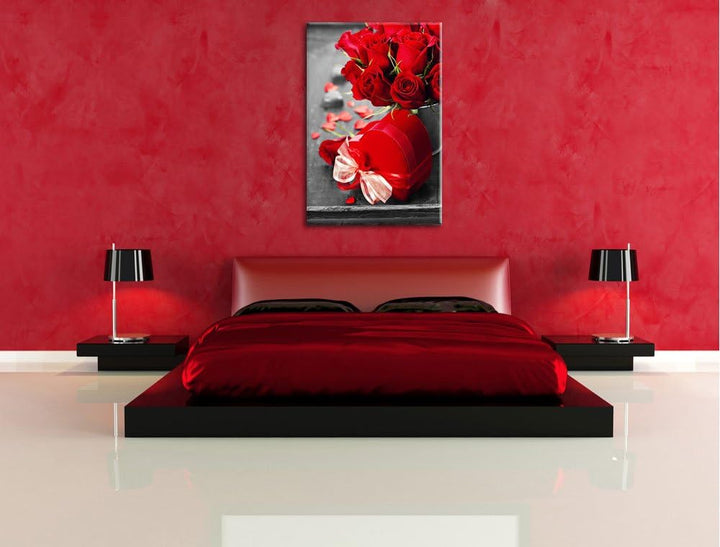 Valentinstag Rosen &amp; Herz schwarz/weiss Format: 100x70 cm auf Leinwand, XXL riesige Bilder fertig ge