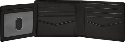 Fossil Men's Derrick RFID-Blocking Leather Bifold Wallet with Flip ID Window Schwarz, Schwarz