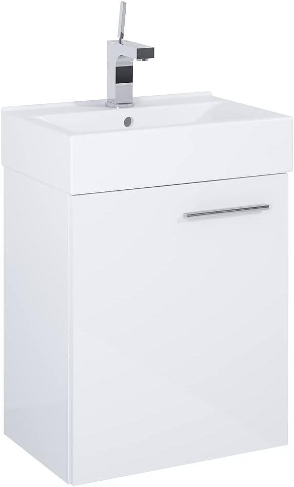 VBChome Badmöbel Set 45 cm Weiss – Waschbecken mit Hängeschrank, Badezimmerschrank mit Waschbeckenun