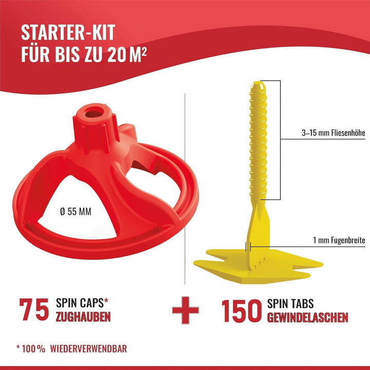 SPINNY PRO - STARTER-SET 1mm - 150 Laschen + 75 Zughauben! Profi Nivelliersystem, Fliesen & Naturste