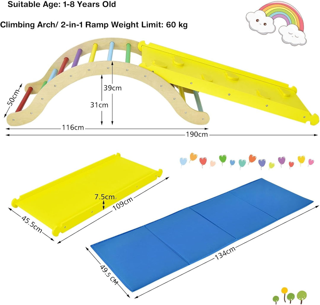 LIFEZEAL 3 in 1 Kletterdreieck mit Rutsche, Klettergerüst Set bis zu 60 kg, Kletterbogen Kinder aus