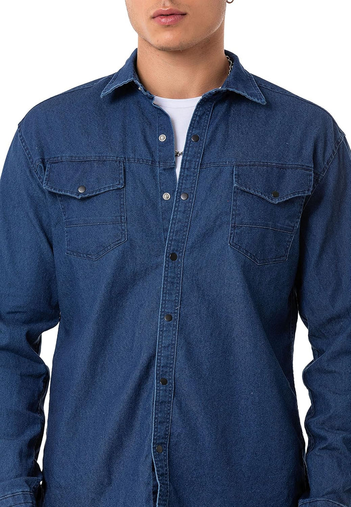 Red Bridge Herren Hemd Jeanshemd Freizeithemd Premium Denim Chest Pocket XL Dunkelblau, XL Dunkelbla
